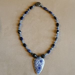 Natural Stones and Ceramic Heart Pendant Necklace